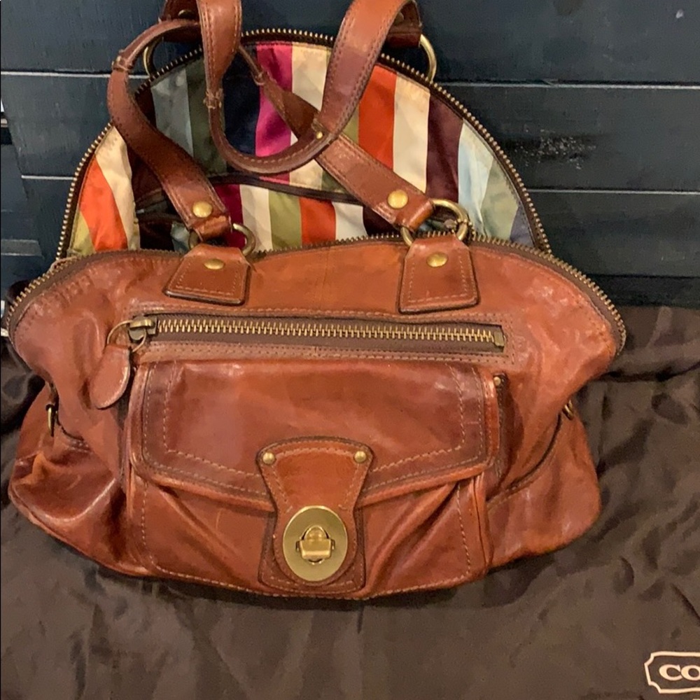 Coach brown leather bowling bag